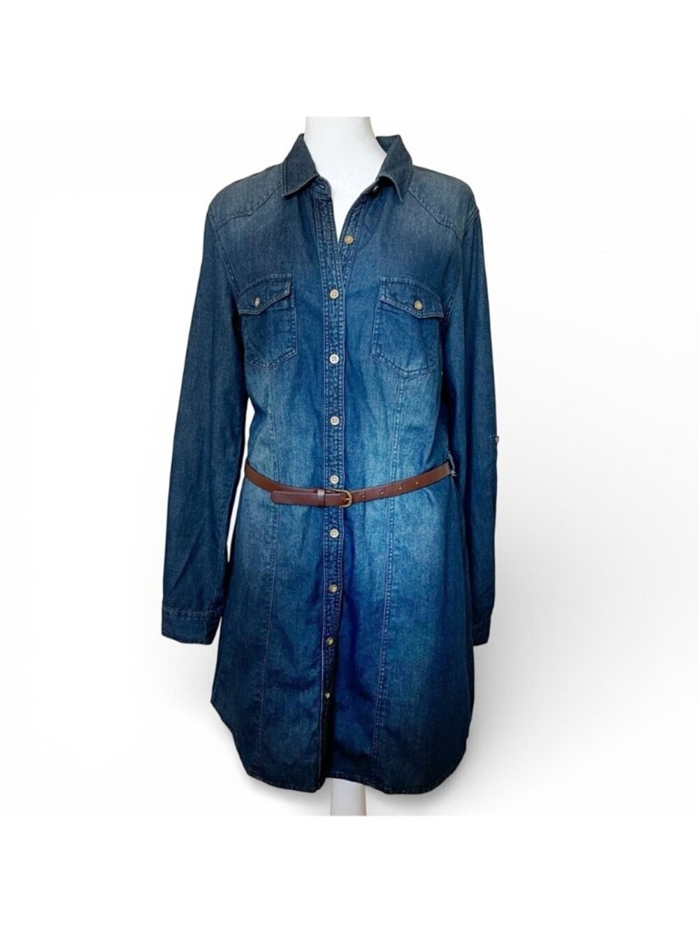 Lovestitch Denim Shirt Dress Belted Boho Western Festival Mini - Picture 2 of 14